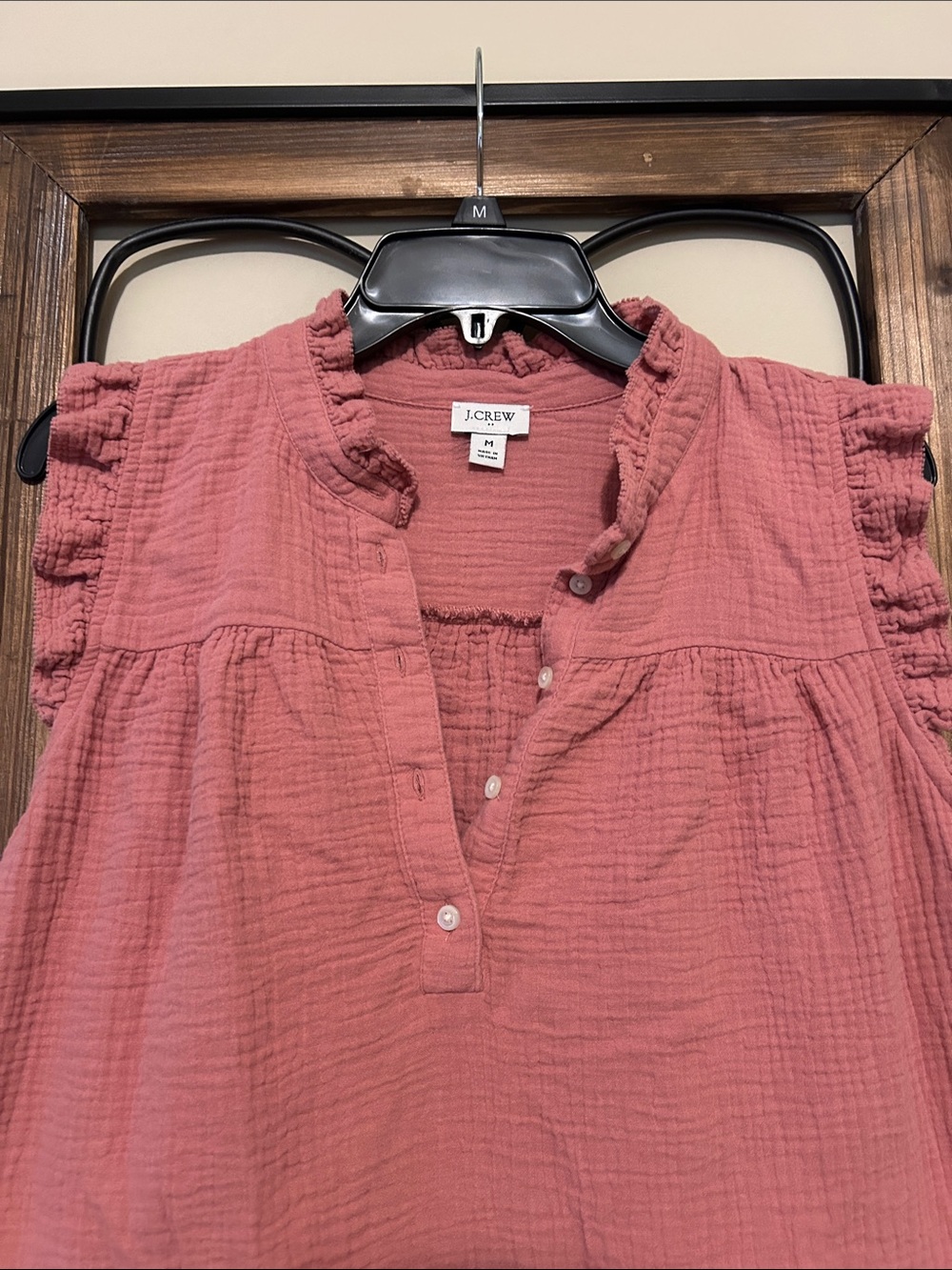J. Crew Dusty Pink Ruffle-Sleeve Cotton Gauze Tank - Picture 2 of 4